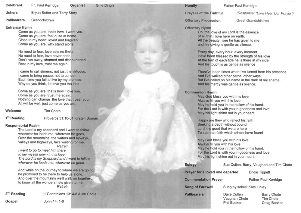 Mrs Marie Chote Memorial Programme (inside)