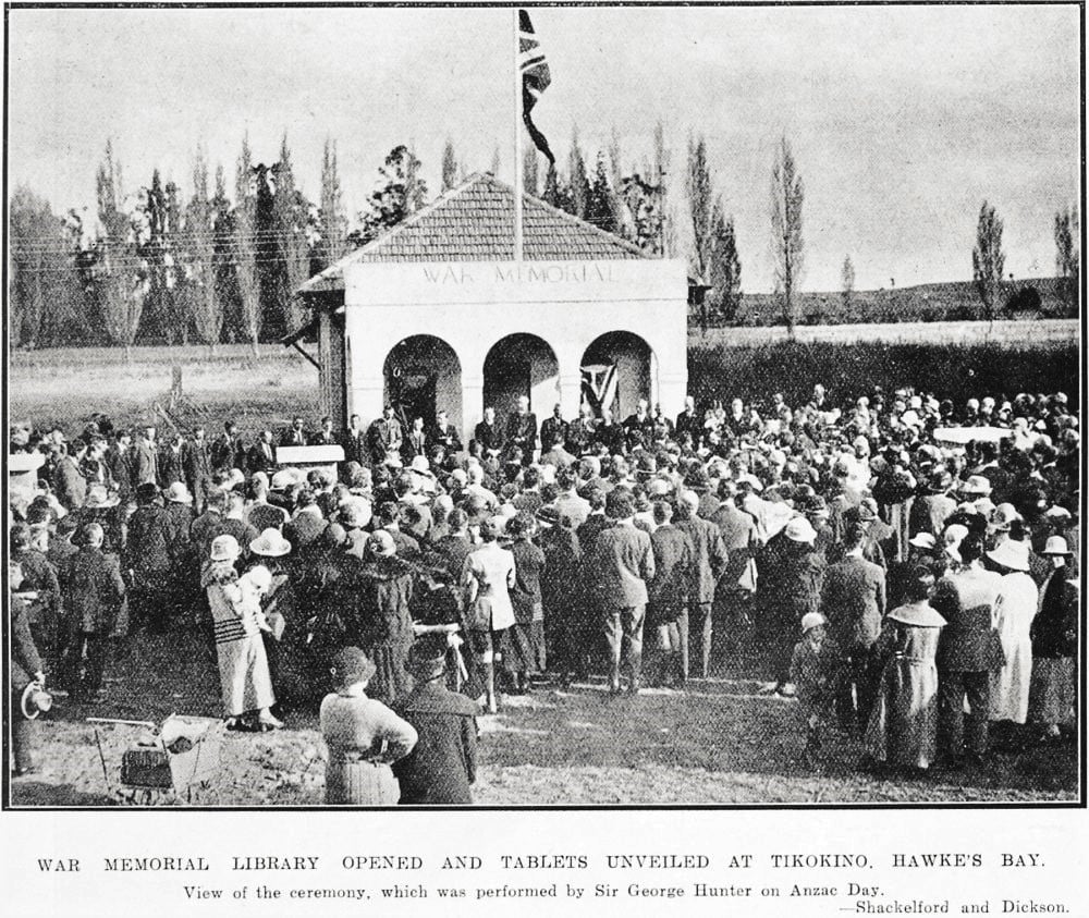 TIKOKINO - OPENING OF THE WAR MEMORIAL LIBRARY - THE UNVEILING OF THE NAMES TABLETS - ANZAC DAY 1925