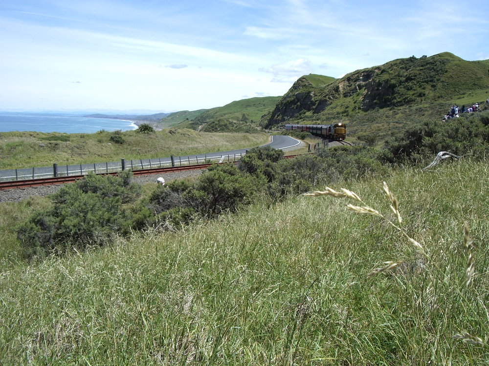 Vintage diesel train at Black's Beach, northern Hawke's Bay, 2009