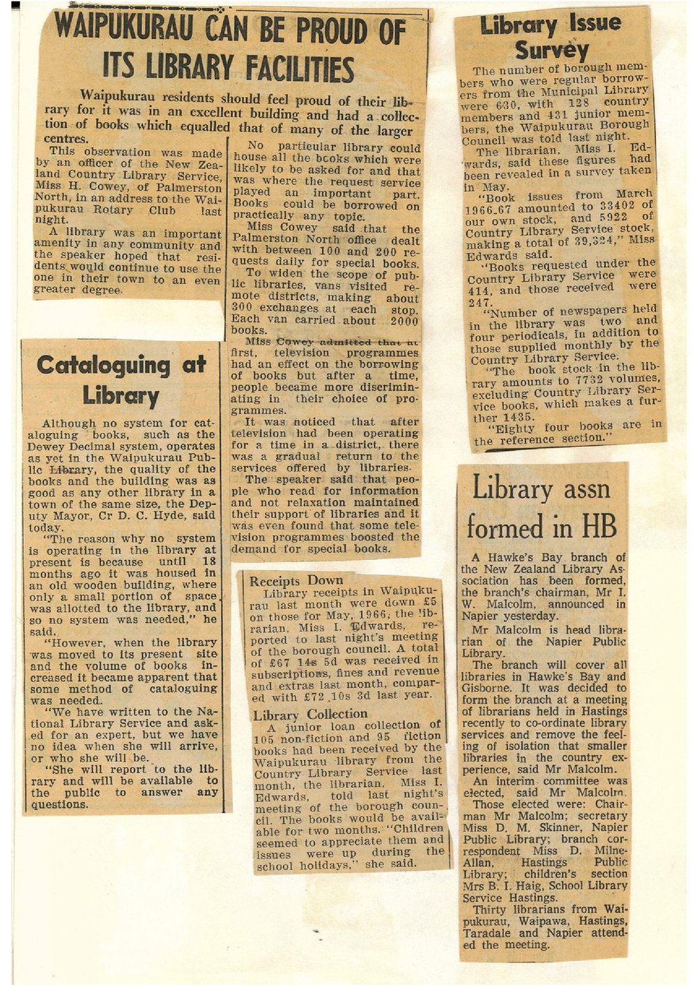 Five news articles about the library