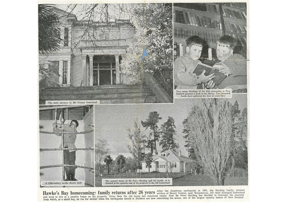 1957 newspaper pictures about the Harding Family returning to Mount Vernon