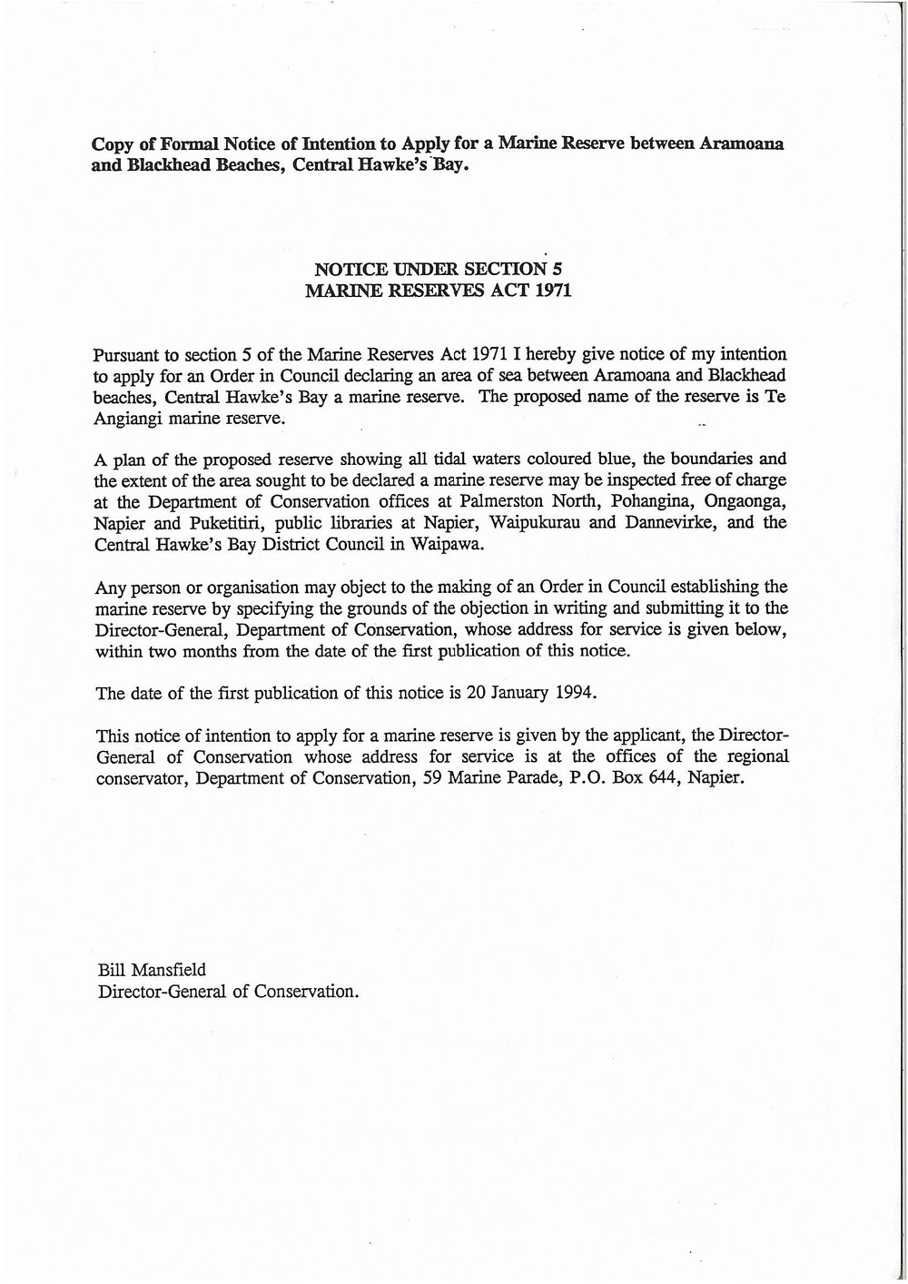 Te Angiangi - Application to Apply for a Marine Reserve