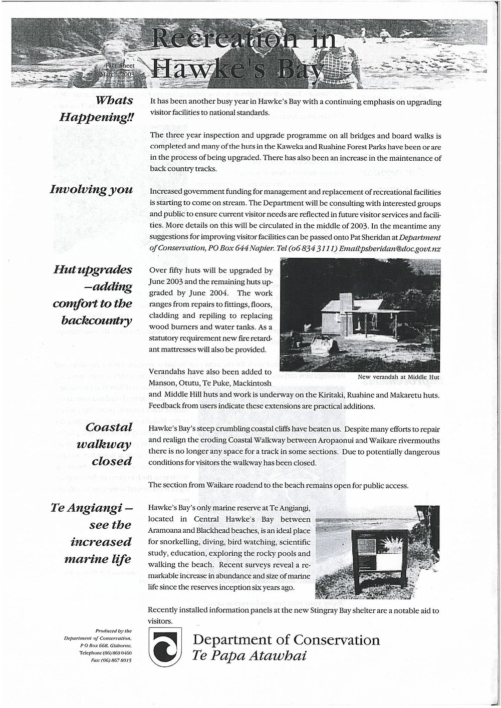 Recreation in Hawke's Bay Fact Sheet - March 2003