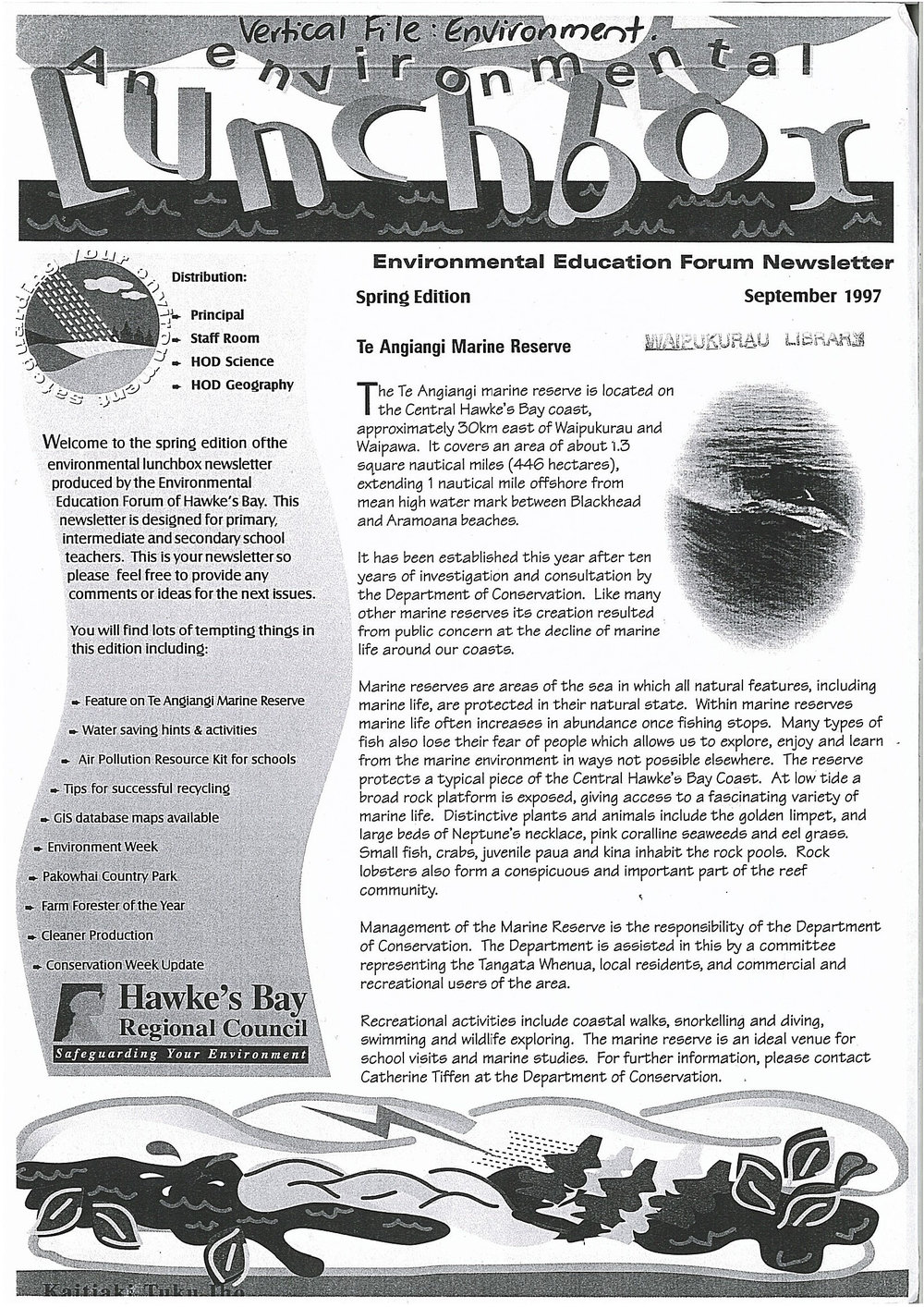 Te Angiangi Marine Reserve - Environmental Education Forum Newsletter - Sept 1997