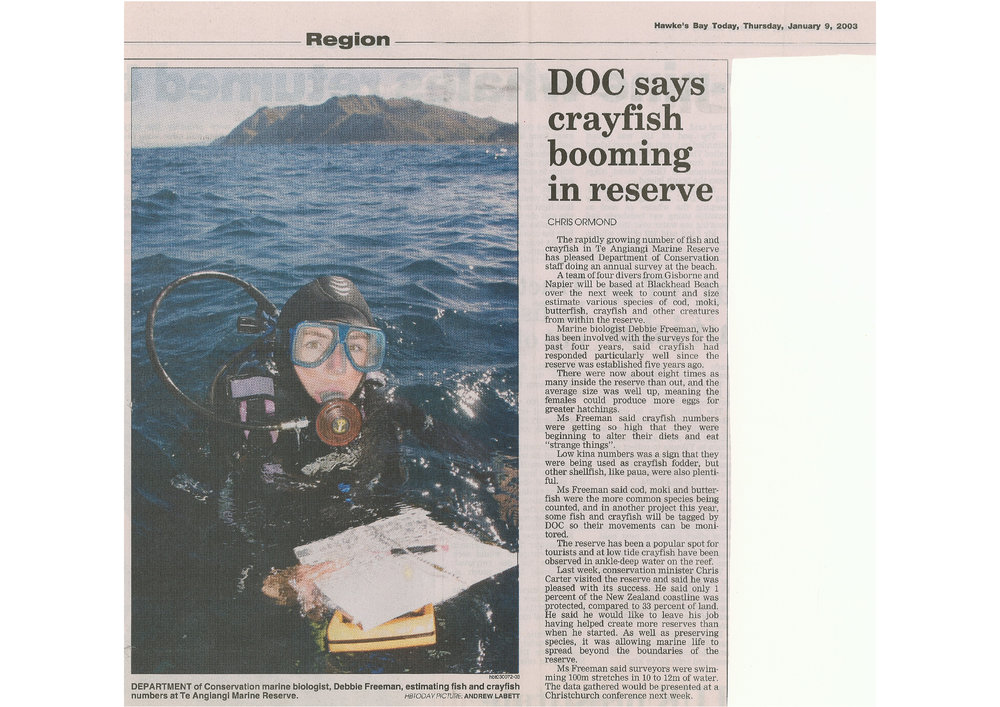 Te Angiangi Marine Reserve - Newspaper article - 9th Jan 2003