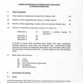 Analysis of Submissions on Marine Reserve Alternatives in Southern Hawke's Bay