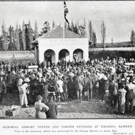 TIKOKINO - OPENING OF THE WAR MEMORIAL LIBRARY - THE UNVEILING OF THE NAMES TABLETS - ANZAC DAY 1925