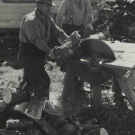 MAKING FIREWOOD - A COUPLE OF CHB FARMERS IN THE '40s CUTTING THE WINTER WOOD.